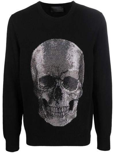 Philipp Plein Iconic Skull Cashmere Sweater In Black