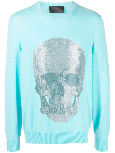Philipp Plein Skull Print Crewneck Sweater In Blue