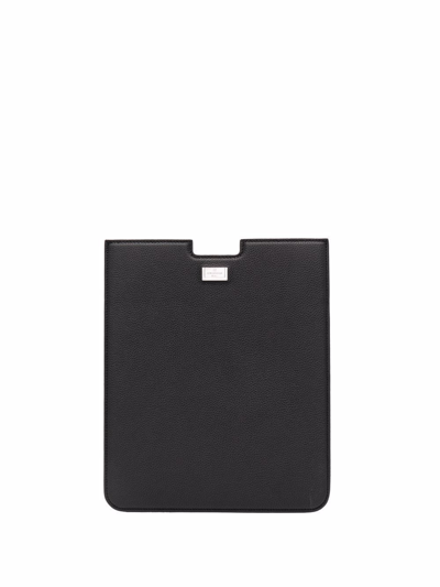 Corneliani Logo-plaque Leather Laptop Case In Black