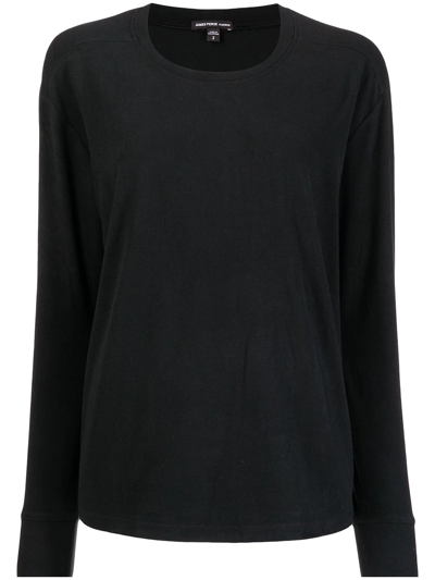 James Perse Drop-shoulder Crew Sweatshirt In Black