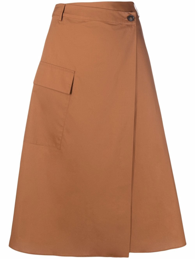 Woolrich Poplin A-line Midi Skirt In Rusty Brown