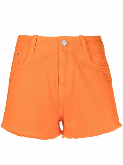 Kenzo Raw-edge Denim Shorts In Orange
