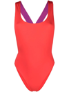 Off-white Logo Band Crossover Swimsuit In Red