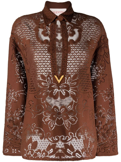 Valentino Crochet-knit Top In Brown