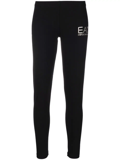 Ea7 Logo-print Strech-cotton Leggings In Black