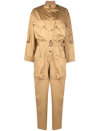 Isabel Marant Notched-collar Long-sleeve Jumpsuit In Khaki