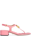 Gucci Gg Leather Block-heel Sandals In Wild Rose