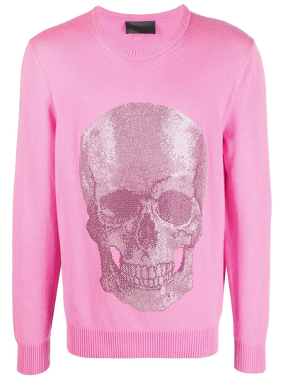 Philipp Plein Iconic Skull Crewneck Sweater In Pink