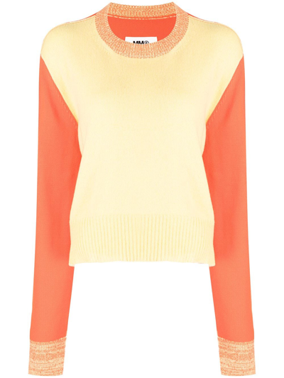 Mm6 Maison Margiela Colourblock Elbow-patch Sweatshirt In Yellow