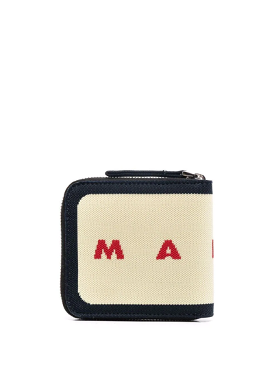 Marni Intarsia-knit Logo Wallet In Neutrals