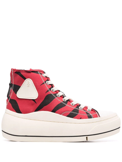 R13 Kurt Logo-patch Platform Trainers In Red