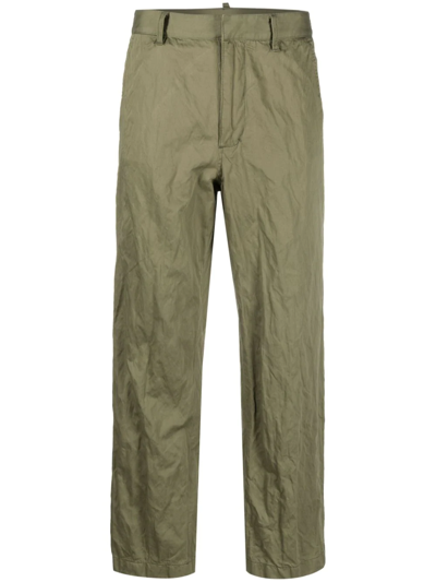 Dsquared2 Wrinkled Cropped Straight-leg Trousers In Green