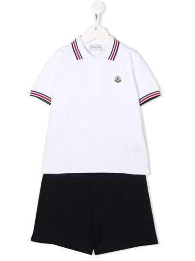 Moncler Kids' Logo-embellished Polo And Shorts Cotton-blend 2 Piece Set 4-14 Years In White,navy