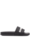 Dsquared2 Embossed Logo Black Slides Sandals In Nero
