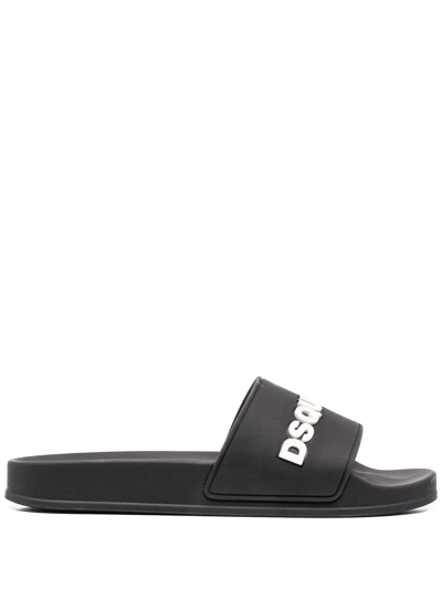 Dsquared2 Embossed Logo Black Slides Sandals