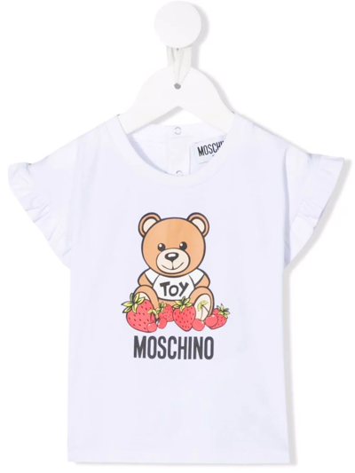 Moschino Babies' Teddy Bear-print Short-sleeved T-shirt In White