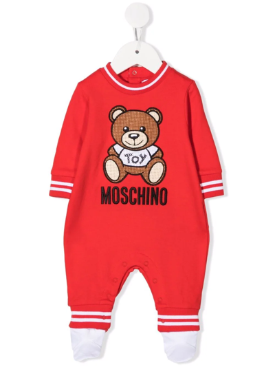 Moschino Red Babygrow For Baby Kids With Teddy Bear