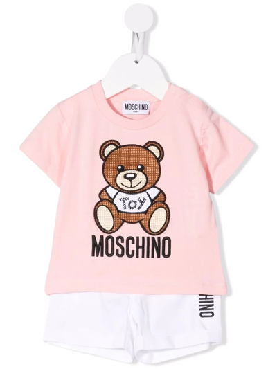 Moschino Babies' Teddy Bear 印花短裤 In Pink