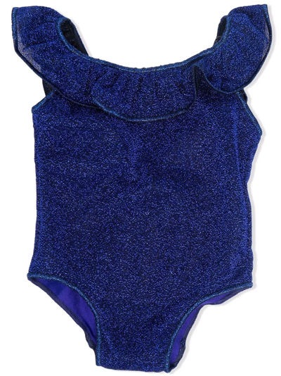 Oseree Babies' Metallic-effect Ruffled Swimsuit In Blue