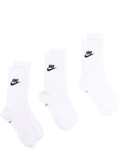 Nike Three-pack Logo-print Crew Socks In White