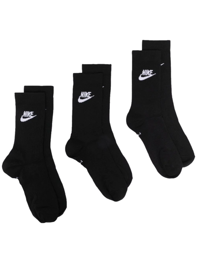 Nike Three-pack Logo-print Crew Socks In Black