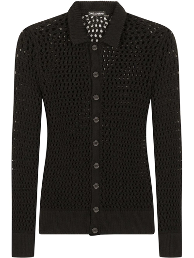 Dolce & Gabbana Open Knit Wool Cardigan In Black