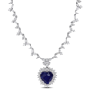 AMOUR AMOUR 47 CT TGW BLUE & WHITE CUBIC ZIRCONIA HEART NECKLACE IN STERLING SILVER