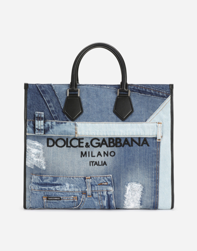 Dolce & Gabbana Large Denim Patchwork Shopper In Multicolor