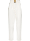 Balmain Boyfriend Cut Jeans With Buckle Monogram Print In Weiss