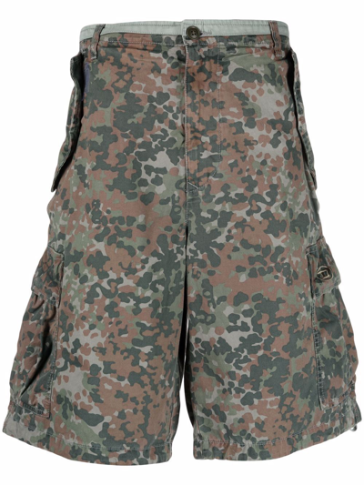 Diesel Cotton Bermuda Shorts With Camouflage Effect - Atterley In Multicolor