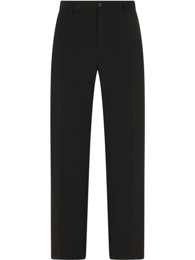 Dolce & Gabbana High-waisted Wool Straight-leg Trousers In Black
