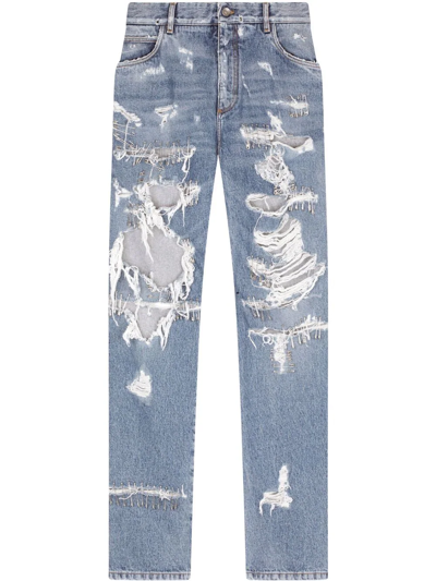 Dolce & Gabbana Ripped Mid-rise Loose-fit Jeans In Blau