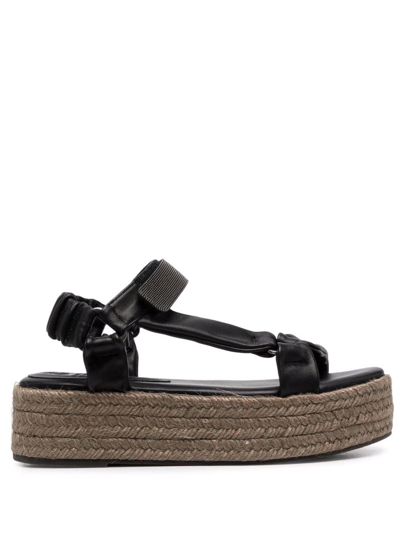 Brunello Cucinelli Monili-embellished Platform Sandals In Schwarz