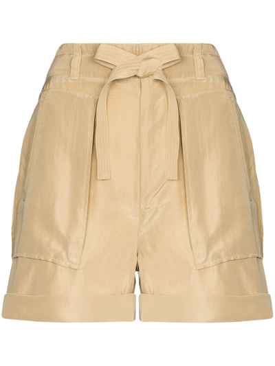 Polo Ralph Lauren Self-tie High-rise Silk Shorts In Neutrals