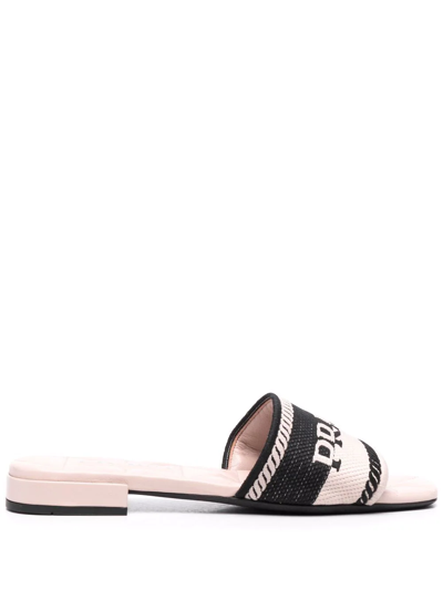 Prada Logo Embroidered Slide Sandals In Multi