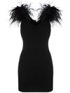Saint Laurent Feather-embellished Wool Mini Dress In Schwarz