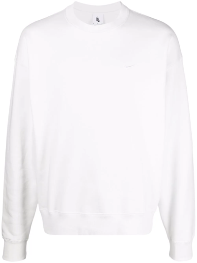 Nike Logo-embroidered Cotton-blend Jersey Sweatshirt In White