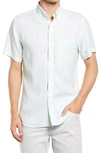 Nordstrom Solid Linen Short Sleeve Button-down Shirt In Green Ash