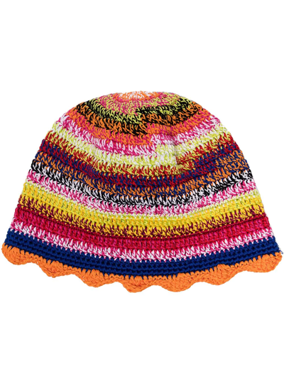 Agr Multicoloured Crochet Cotton Beanie Hat In Pink