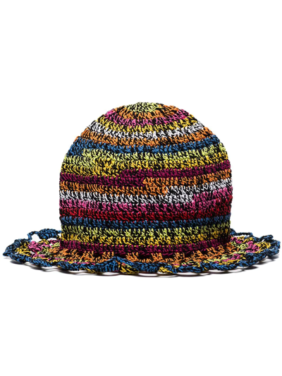 Agr Striped Crochet Scalloped Bucket Hat In Black