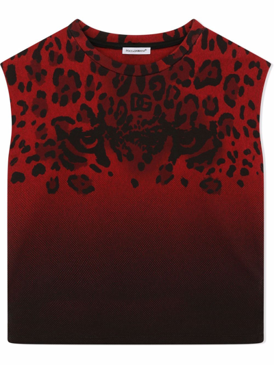 Dolce & Gabbana Kids' Leopard-print Jersey Tank Top In Multicoloured