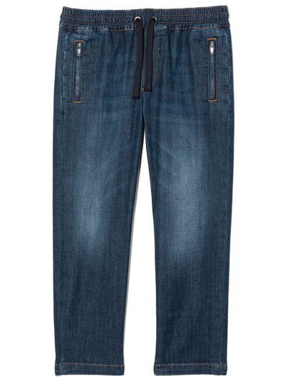 Dolce & Gabbana Kids' Drawstring-waist Straight-leg Jeans In Blue