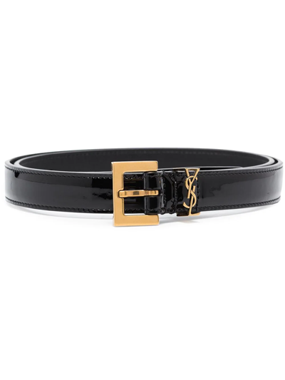 Saint Laurent Ysl Monogram Patent Leather Belt In Black