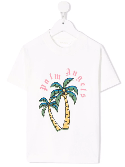 Palm Angels Kids' Girl's Logo Palm Tree Graphic T-shirt In White
