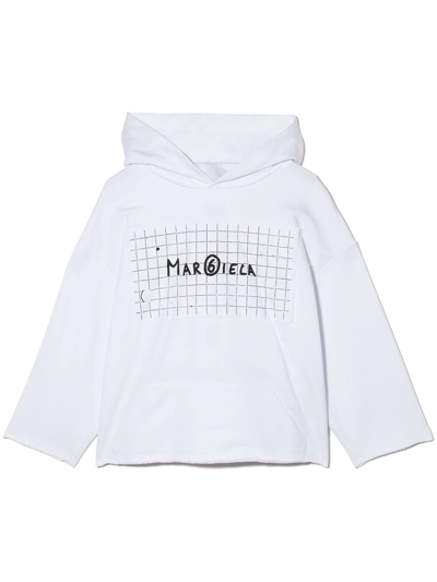 Mm6 Maison Margiela Kids' Grid Notebook Logo-print Hoodie In White