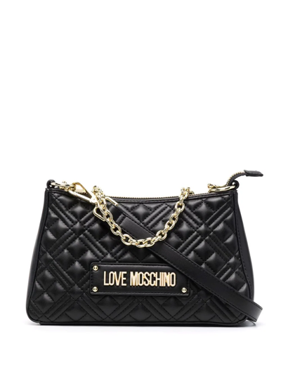 Love Moschino Logo Plaque Quilted Tote Bag In Black