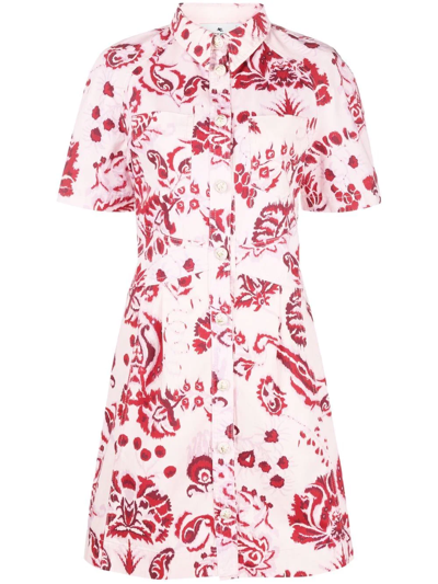 Etro Floral Paisley-print Cotton Shirt Dress In Red