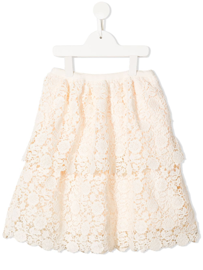 Self-portrait Kids' Little Girl's & Girl's Guipure Lace Tiered Skirt In Ivory