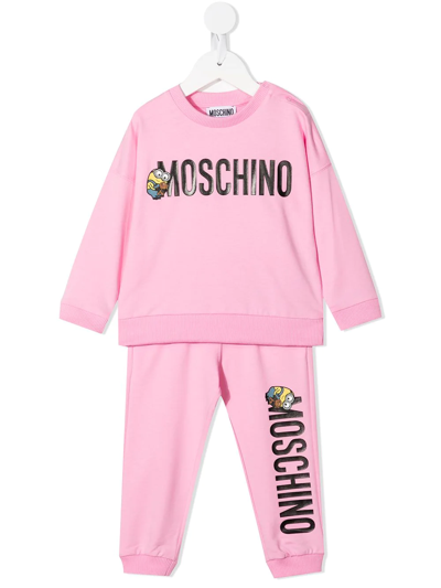 Moschino Babies' Minion Logo-print Stretch-cotton Tracksuit In Pink