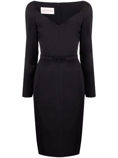 Valentino Belted Stretch Wool Midi Dress In Black